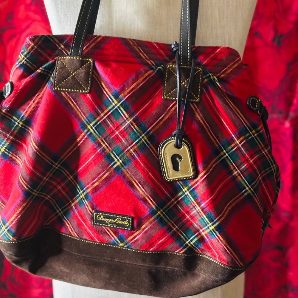 Dooney & Bourke Red and Brown Plaid Shoulder Bag